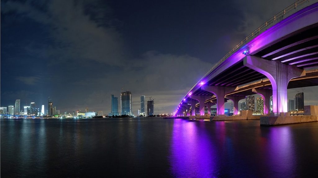 miami skyline at night - PerfectYachtCharter.com